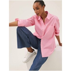 Košile velikosti maxi ve stylu Girlfriend, z čisté bavlny Marks & Spencer růžová