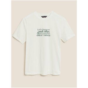 Tričko z čisté bavlny s kulatým výstřihem a nápisem Marks & Spencer smetanová