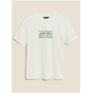 Tričko z čisté bavlny s kulatým výstřihem a nápisem Marks & Spencer smetanová