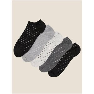 Sada pěti párů dámských nízkých ponožek v černé a šedé barvě Marks & Spencer Sumptuously Soft™