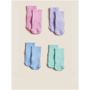 Sada čtyř holčičích párů ponožek v modré a růžové barvě Marks & Spencer