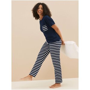 Tmavě modré dámské pruhované pyžamo Marks & Spencer