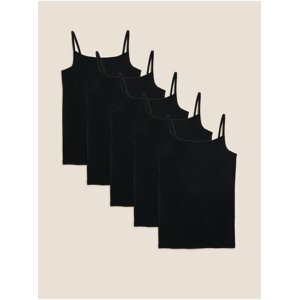 Sada pěti kusů černých tílek s vysokým podílem bavlny Marks & Spencer