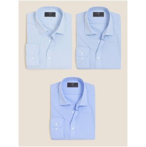 Sada tří kusů modrých pánských košil úzkého střihu s dlouhým rukávem Marks & Spencer