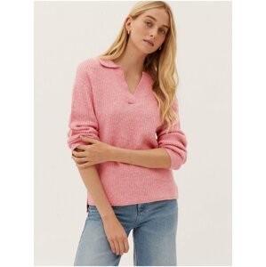 Růžový dámský žebrovaný svetr s límcem Marks & Spencer