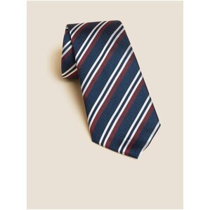 Modrá pánská pruhovaná kravata ze 100% hedvábí Marks & Spencer