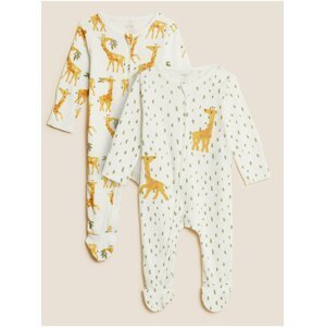 Sada dvou kusů dětských overalů na spaní z čisté bavlny s žirafím motivem Marks & Spencer