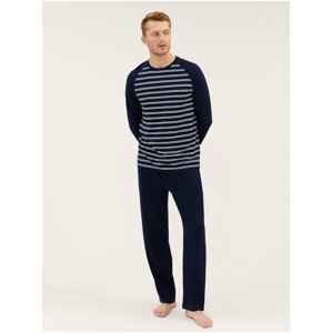 Modrá pánská pruhovaná pyžamová souprava z čisté bavlny Marks & Spencer