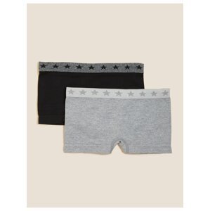 Bezešvé šortkové kalhotky s lemem a motivem hvězdiček, 2 ks (6–16 let) Marks & Spencer šedá