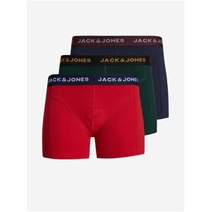 Sada tří pánských boxerek v červené, tmavě zelené a tmavě modré barvě Jack & Jones Cedric