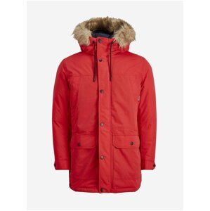 Červená zimní bunda s umělým kožíškem Jack & Jones Winner