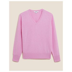 Volný svetr ze 100% kašmíru s výstřihem do V Marks & Spencer růžová