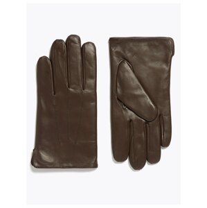Tmavě hnědé pánské kožené rukavice s technologíí Thermowarmth™ Marks & Spencer