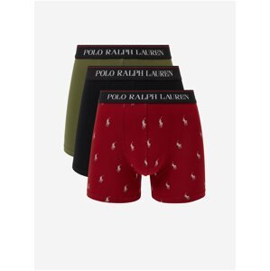 Sada tří pánských boxerek v černé, khaki a červené barvě Polo Ralph Lauren