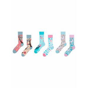 Sada tří párů unisex vzorovaných ponožek v modré a růžové barvě Dedoles