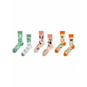 Sada tří párů unisex vzorovaných ponožek v zelené, růžové a oranžové barvě Dedoles