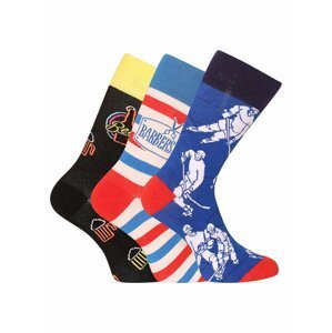 Sada tří párů pánských vzorovaných ponožek v černé, modré a bílé barvě Dedoles