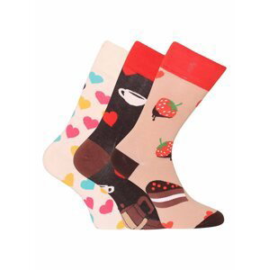Sada tří párů unisex vzorovaných ponožek v hnědé, béžové a černé barvě Dedoles