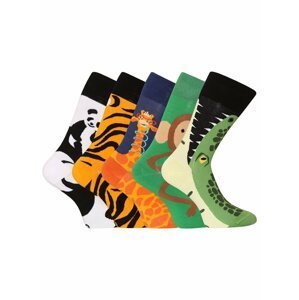 Sada pěti párů unisex vzorovaných ponožek v bílé, oranžové a zelené barvě Dedoles