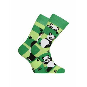 Zelené unisex pruhované veselé ponožky Dedoles Pandy a pásky
