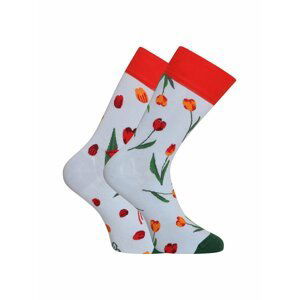 Červeno-modré unisex květované veselé ponožky Dedoles Tulipány