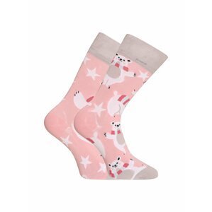 Šedo-růžové unisex vzorované veselé ponožky Dedoles Lední medvěd na bruslích