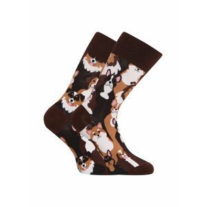 Tmavě hnědé unisex vzorované veselé ponožky Dedoles Psíci