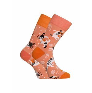 Oranžové unisex vzorované veselé ponožky Dedoles Hravé kočky