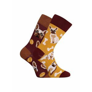 Žluto-hnědé unisex vzorované veselé ponožky Dedoles Francouzský buldoček