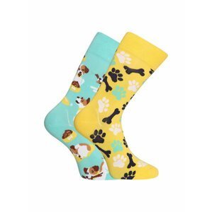 Modro-žluté veselé unisex ponožky Dedoles Šťastný pes