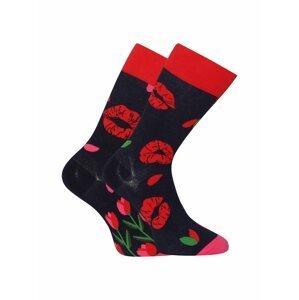 Černé veselé ponožky Dedoles Tulipánový polibek