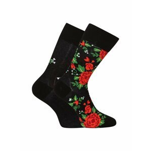 Černé unisex veselé ponožky Dedoles Růže