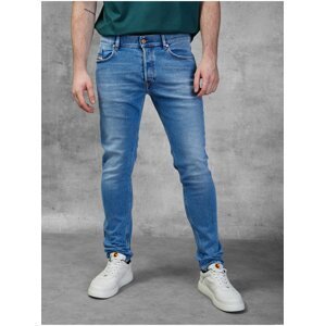 Modré pánské skinny fit džíny s vyšisovaným efektem Diesel