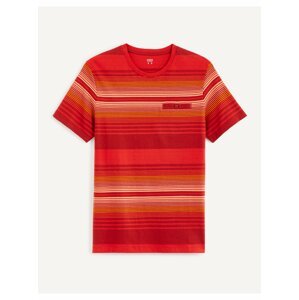 Červené pánské pruhované tričko Celio Cecademy