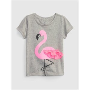 Růžovo-šedé holčičí tričko s motivem plaměňáka GAP