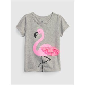 Růžovo-šedé holčičí tričko s motivem plaměňáka GAP