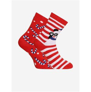 Bílo-červené dětské vzorované teplé ponožky Dedoles Hravá panda