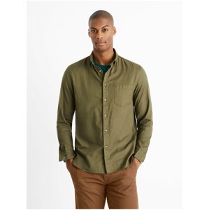 Khaki košile twill regular Celio Carobone