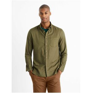 Khaki košile twill regular Celio Carobone