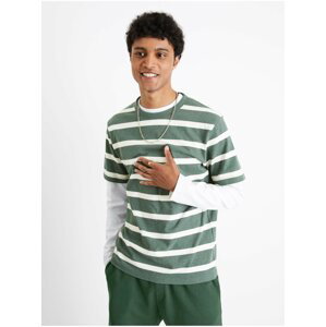 Zelené pruhované tričko s krátkým rukávem Celio Beboxar