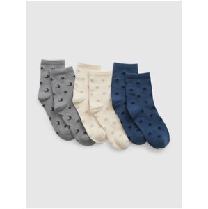 Sada tří dětských vzorovaných ponožek v šedé, krémové a tmavě modré barvě GAP