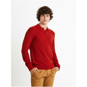 Červený pánský svetr s límečkem Celio Cepolpik