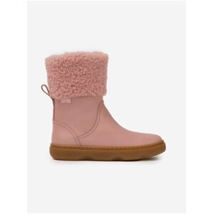 Růžové holčičí kožené zimní boty s umělým kožíškem Camper