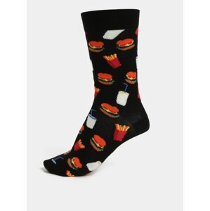 Černé vzorované unisex ponožky Happy Socks Hamburger