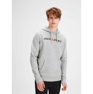 Šedá žíhaná mikina s potiskem a kapucí Jack & Jones