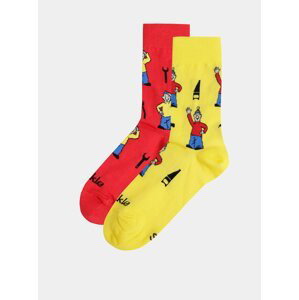 Žluto-červené vzorované ponožky Fusakle Pat a Mat