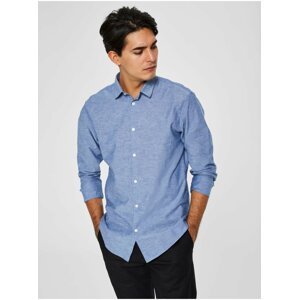 Modrá žíhaná slim fit košile s příměsí lnu Selected Homme Linen