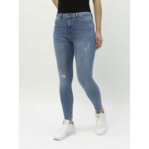 Modré zkrácené skinny džíny s vysokým pasem ONLY Paola