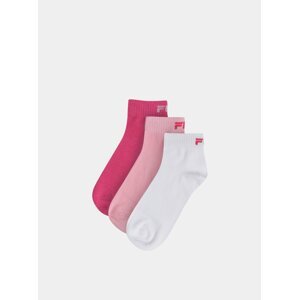Sada tří párů dámských kotníkových ponožek v růžové a bílé barvě  FILA