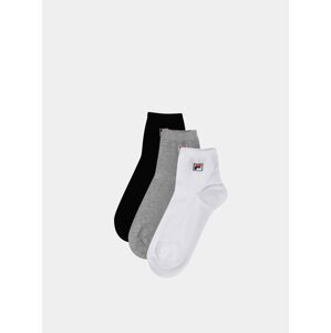 Sada tří párů kotníkových ponožek v bílé, černé a šedé barvě FILA
